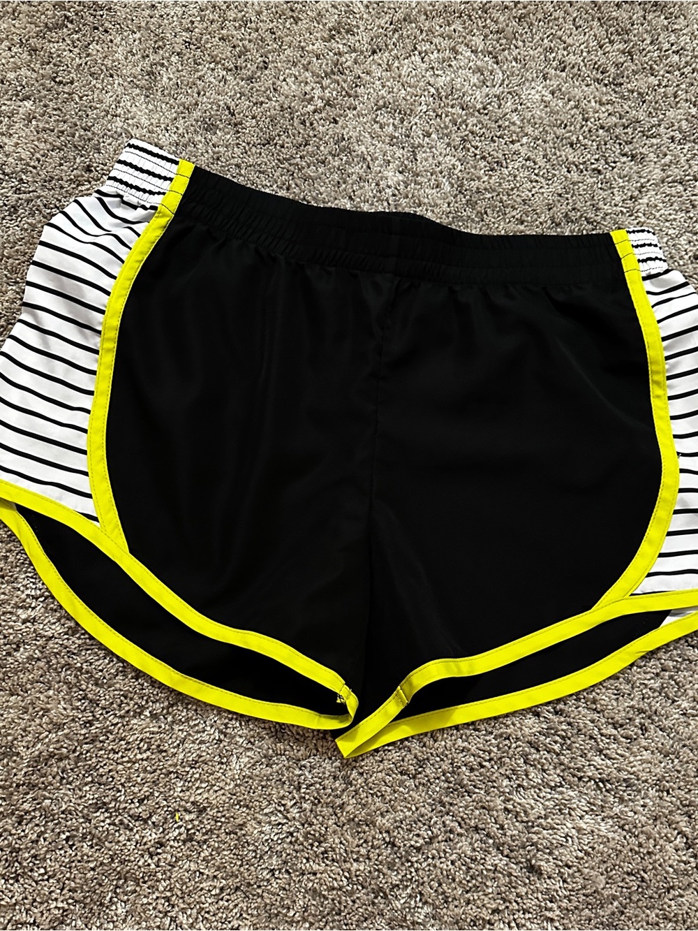 Mud Pie Black Athletic Shorts with Yellow Trim and Striped Sides